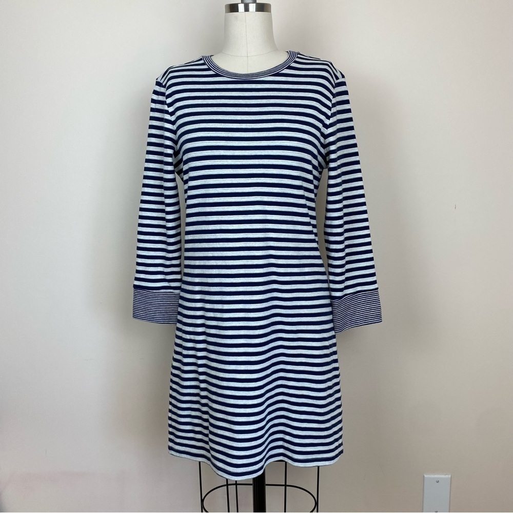 Amour Vert Navy/White Nautical Striped Long-sleeved Cotton Dress